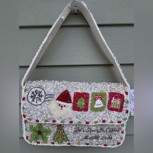 Santa Beaded Christmas Shoulder Bag